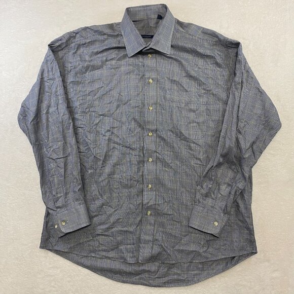 Burberry London Dress Shirt Mens XL Nova Check Plaid Houndstooth Button Up Gray - Picture 1 of 12